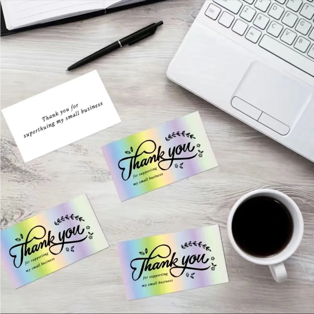 50 Cards Holographic, Thank You For Supporting My Small Business Cards 3.5” X 2”